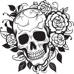 Fototapeta premium Skull and Rose Vector Black Logo Icon Artistic Flair Skull with Rose Vector Black Logo Icon Dark Mood