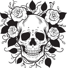 Fototapeta premium Skull with Rose Vector Black Logo Icon Tattoo Emblem Skull and Rose Vector Black Logo Icon Elegant Design