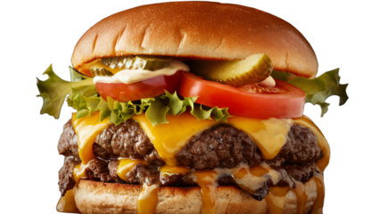 Best double cheeseburger with lettuce tomato and pickles for lunch meal