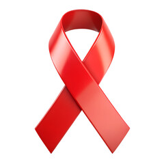 Red ribbon awareness symbol for hiv and aids support, isolated on transparent background