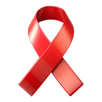 Red ribbon awareness symbol for hiv and aids support, isolated on transparent background