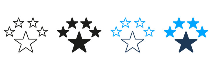 Five Star Rating Line And Solid Icon Set. Quality Assurance, Customer Satisfaction, And Excellence Symbol Collection. Rating And Review System. Isolated Vector Illustration