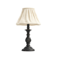 A stylish black lamp with a cream-colored fabric shade, offering a warm ambiance perfect for any living space. Ideal for home decor enthusiasts.
