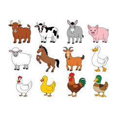 Collection of farm animals in cartoon style vector.eps