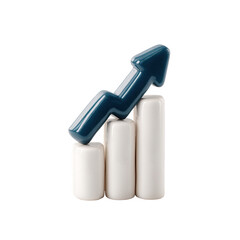 A stylized representation of a growth trend featuring an upward arrow atop three white bars, symbolizing progress, investment, or financial success on a white isolated background.