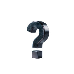 A stylized, shiny black question mark symbol against a white isolated background, representing inquiry, curiosity, and the search for answers.
