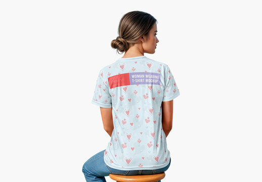 Back View T-Shirt Mockup on Stool