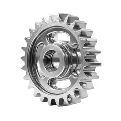 Detailed Close-up of a Metal Gear with Shiny Silver Finish