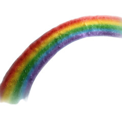 A vibrant rainbow arc, showcasing a spectrum of colors against a white isolated background, symbolizing hope and joy in life.