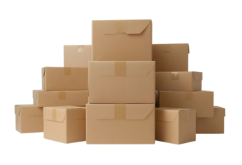 Multiple Cardboard Boxes Stacked – Clean Transparent Background PNG for Commercial Use.