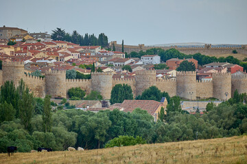 Panoramic view of the historic city of Avila with its famous medieval city walls
