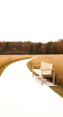 Fototapeta premium A Quiet Destination: The Solitary Bench Beside an Autumn Path