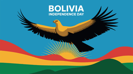 Bolivia Independence Day Celebration with Andean Condor and Sunrise Illustration