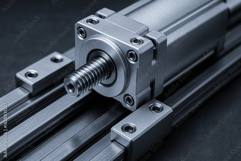 Aufkleber linear actuator screw and rail system used in engineering work for precise movement in energy sector