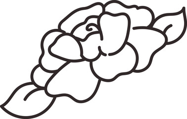 Outline Rose with Leaves