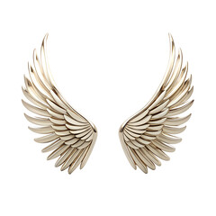 Obraz premium A pair of ornate golden angel wings with intricate feather details, isolated on a transparent background, representing divinity and freedom