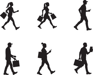 People walking with shopping bags and phones