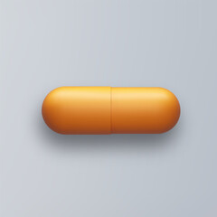 3d pill orange tablet isolated on gray background. Realistic vector medicament illustration