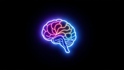 Glowing neon brain outline represents creative thought and cognition