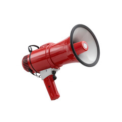Red megaphone on a white isolated background, ideal for promotions, announcements, and events. A powerful tool for effective communication and gaining attention.