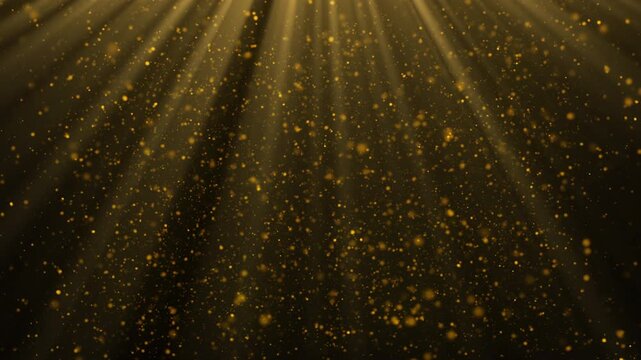 Luxury Gold Dust & Shimmering Light Rays Loop,Fantasy Sparkle.Seamless Loop of Shimmering Gold Dust in Light.Video Effect