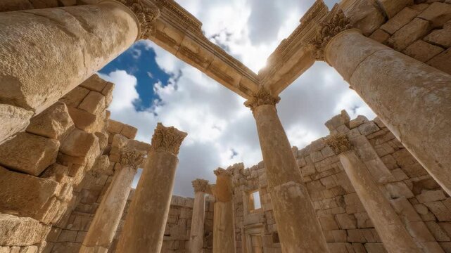 Architectural Ruins with Corinthian Columns in Ancient City of Jerash Jordan