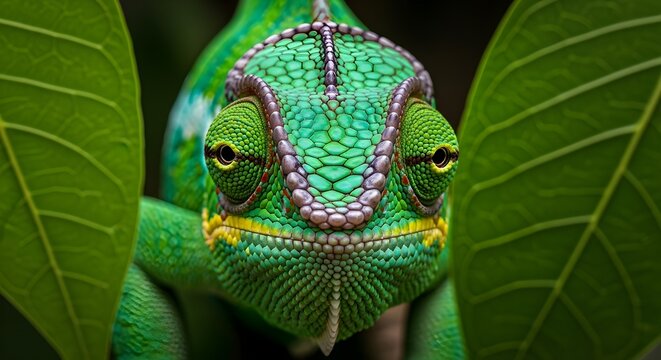 green chameleon on a branch