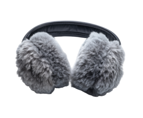 Grey faux fur earmuffs with a black band