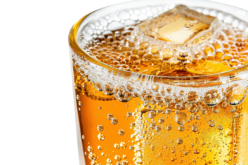 Refreshing drink with ice and bubbles on a clear background for a summer vibe