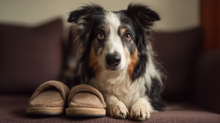 Family dog bringing parents slippers as "gift