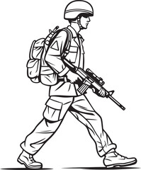 Naklejka premium Walking Soldier Holding Firearm Vector Black Logo Vector Black Logo of Soldier Marching with Gun