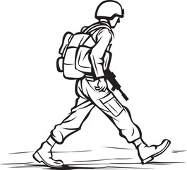Fototapeta premium Vector Black Logo of Armed Soldier Walking Forward Soldier Marching with Rifle Vector Black Icon