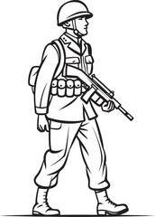 Soldier Marching Armed Vector Black Logo Icon Walking Soldier with Firearm Vector Black Design