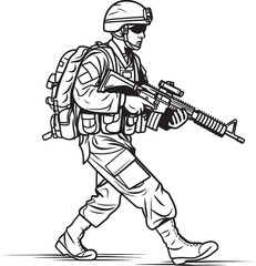 Soldier Walking with Gun Vector Black Logo Walking Soldier Holding Weapon Vector Black Icon