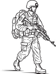 Black Silhouette of Soldier Walking with Weapon Vector Black Icon of Soldier Walking with Gun