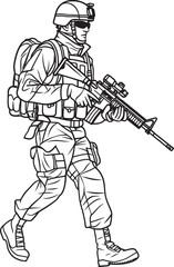 Soldier Armed Walking Vector Black Logo Icon Walking Soldier Carrying Weapon Vector Black Design