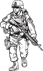 Soldier Carrying Weapon Vector Black Icon Walking Soldier Armed Vector Black Logo Design