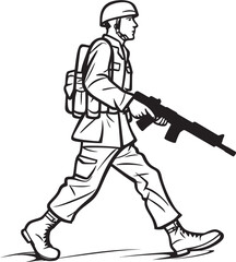 Vector Black Logo of Armed Soldier Walking Forward Soldier Carrying Weapon Vector Black Icon
