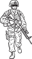 Walking Soldier Holding Rifle Vector Black Logo Black Silhouette Logo of Soldier Walking Armed