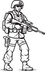 Vector Black Logo of Soldier Marching with Weapon Soldier Holding Weapon Vector Black Logo Icon