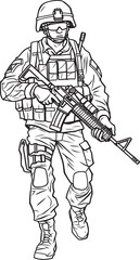 Walking Soldier Armed Vector Black Icon Vector Black Logo of Soldier Marching with Weapon