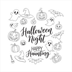 Spooky Halloween Night Happy Haunting Celebration Design Elements