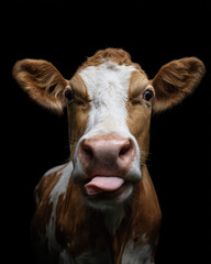 Playful Cow Tongue Out Top-Down View