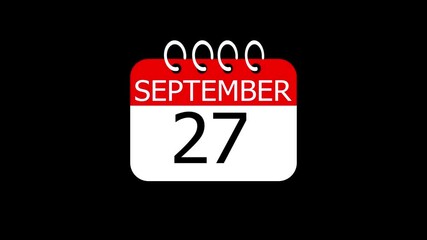 day date 27 September concept template calendar page animation concept. Calendar with the date September 27 on a black background. September 27 - Daily Calendar Icon in flat design style.