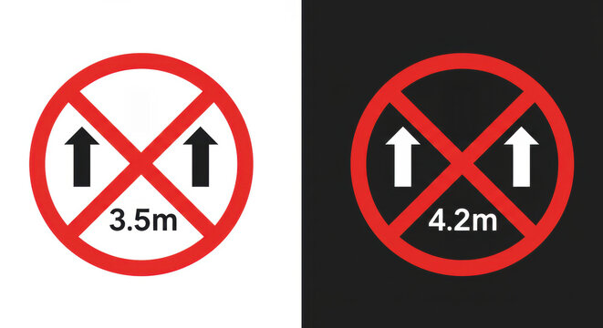 Height Limit Road Signs – 3.5m and 4.2m Prohibition Symbols on Black and White Backgrounds