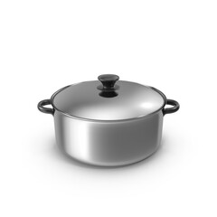 Stainless Steel Cooking Pot with Lid Isolated on Transparent Background