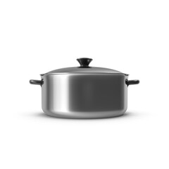 Stainless Steel Cooking Pot with Lid Isolated on Transparent Background