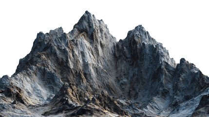 Jagged high mountain cutout with rocky textures, isolated on white