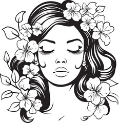 Woman Face with Floral Silhouette Vector Black Icon Floral Woman Face Vector Black Logo with Grace