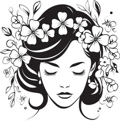 Vector Logo of Woman Face with Floral Decoration Woman Face with Floral Silhouette Vector Black Icon
